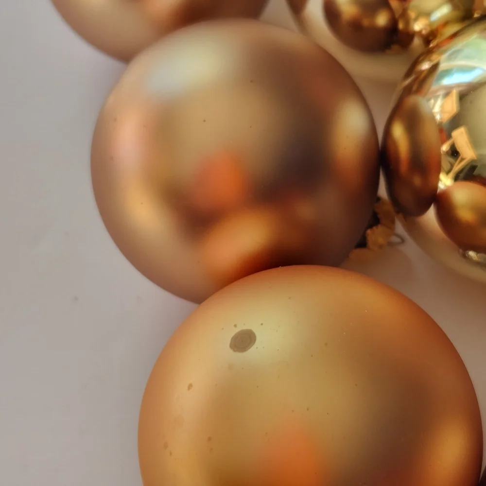8 Shiny and Matte Gold Glass Christmas Ornaments